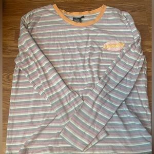 Purple,grey, tan, and white striped t-shirt